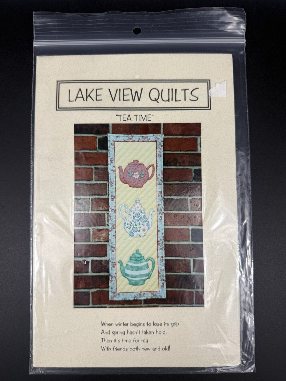 2001 Lake View Quilts Pattern Tea Time 10.75" x 30.25" Wall Hanging Of Tea Pots